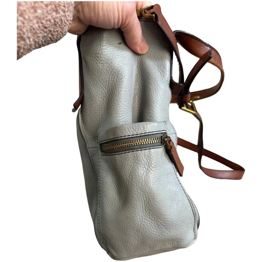 Fossil Gray Pebbled VTG Emerson Leather Shoulder Bag Convertible Crossbody Purse